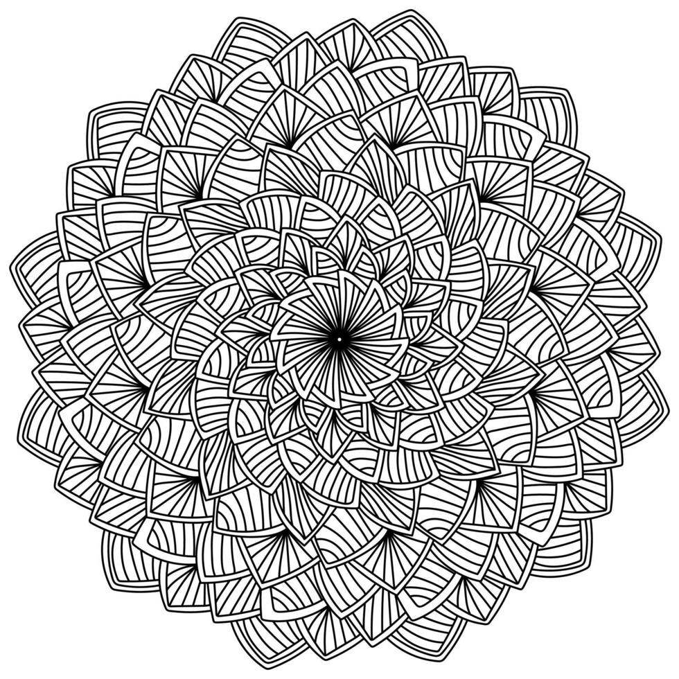 Konturgestreiftes Mandala mit vielen kleinen Blütenblättern, Anti-Stress-Färbung in Form einer Fantasieblume vektor