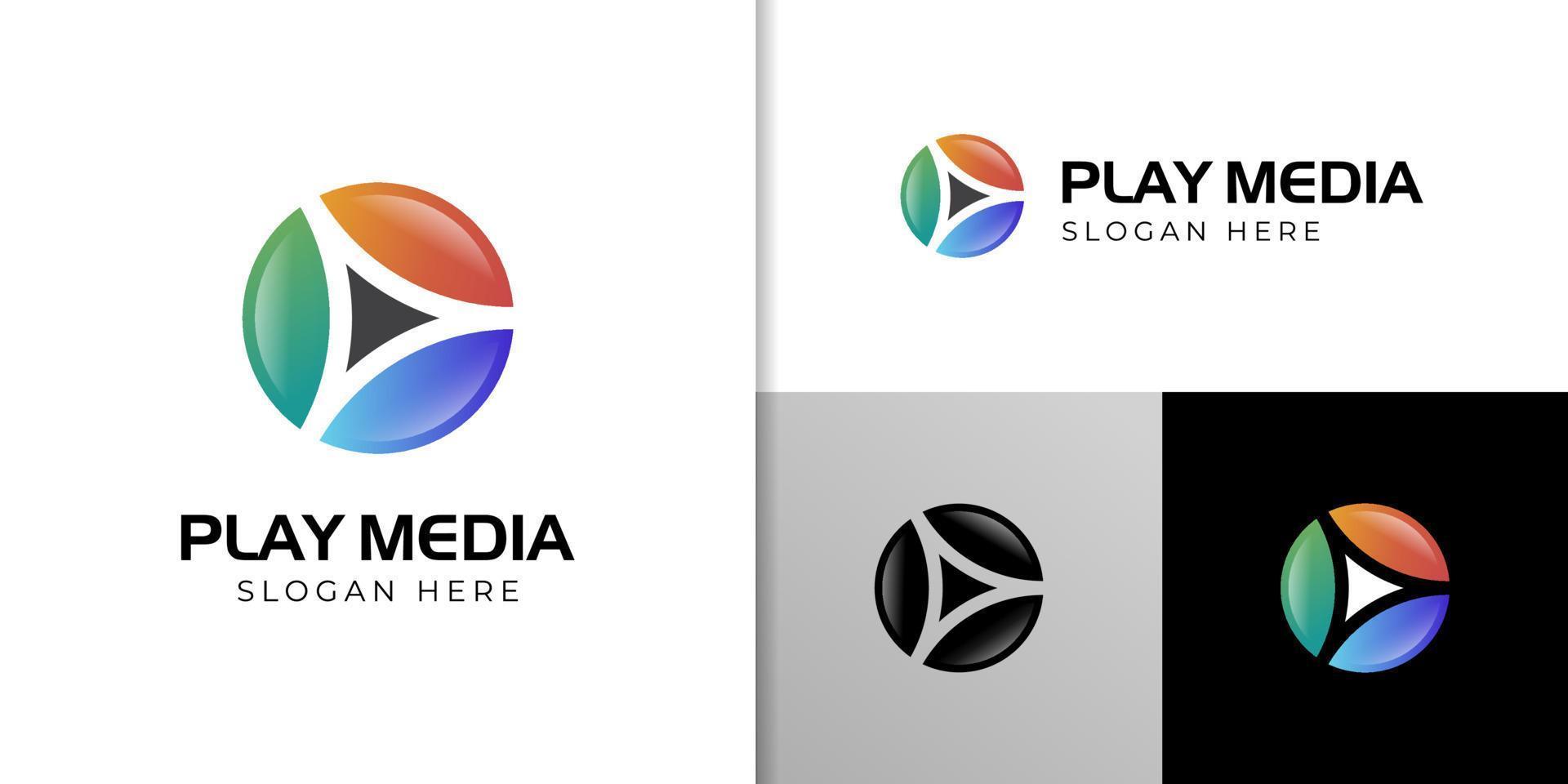 Play-Button-Logo-Design mit Kreisform-Symbol, moderne Technologie-Medien-Logo-Vorlage vektor