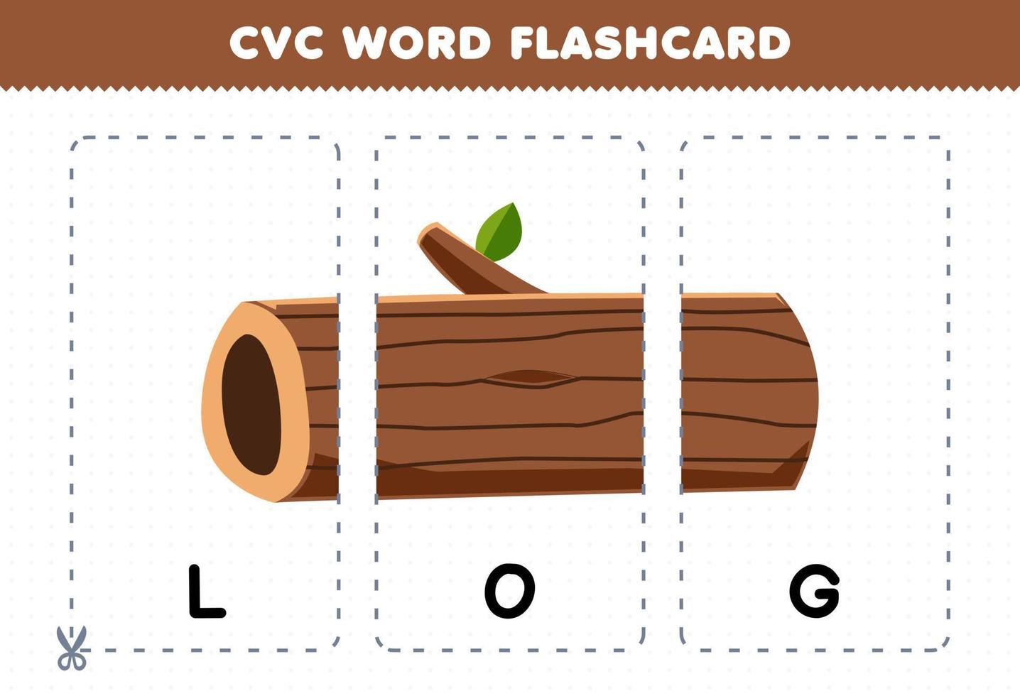 Lernspiel für Kinder, die Konsonanten-Vokal-Konsonanten-Wörter mit niedlicher Cartoon-Protokollillustration zum Ausdrucken lernen vektor