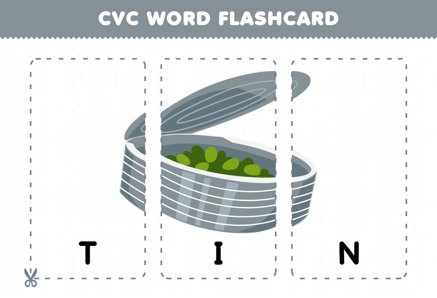 utbildning spel för barn inlärning konsonant vokal konsonant ord med söt tecknad serie tenn kan illustration tryckbar Flash-kort vektor