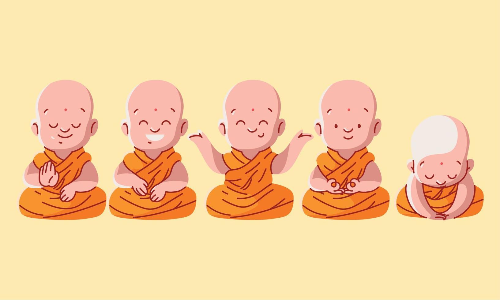 uppsättning buddist munkar vektor