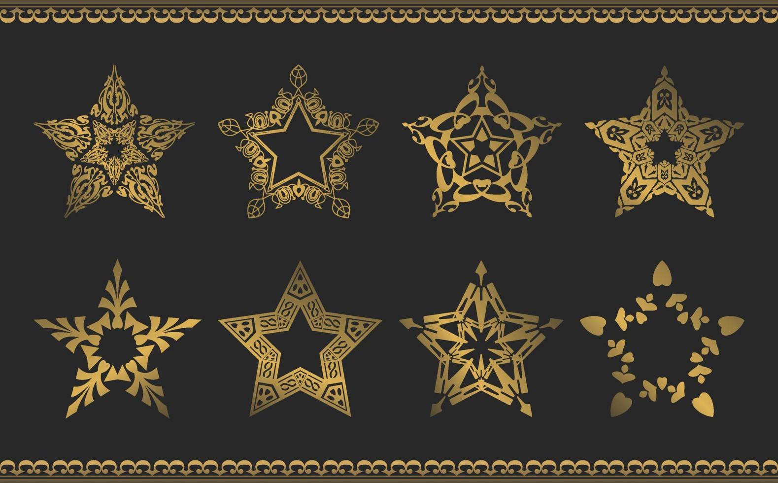 Sternform-Goldornament-Set, schwarzer Hintergrund, dieser Vektor ist gut für eine Vielzahl von Designmaterialien, Hochzeitseinladungshintergrund, Visitenkarte