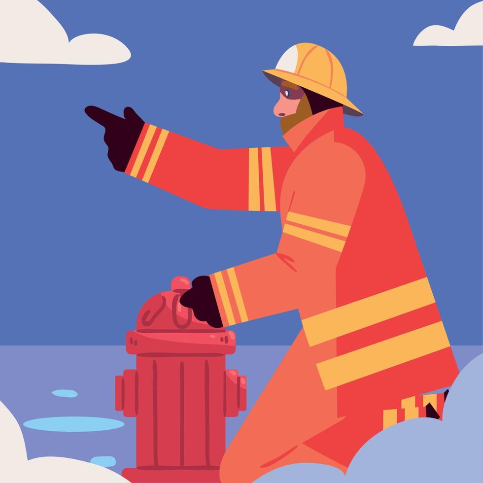 Feuerwehrmann mit Hydranten vektor