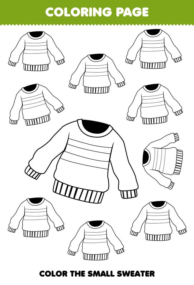 utbildning spel för barn färg sida stor eller små bild av wearable kläder Tröja linje konst tryckbar kalkylblad vektor