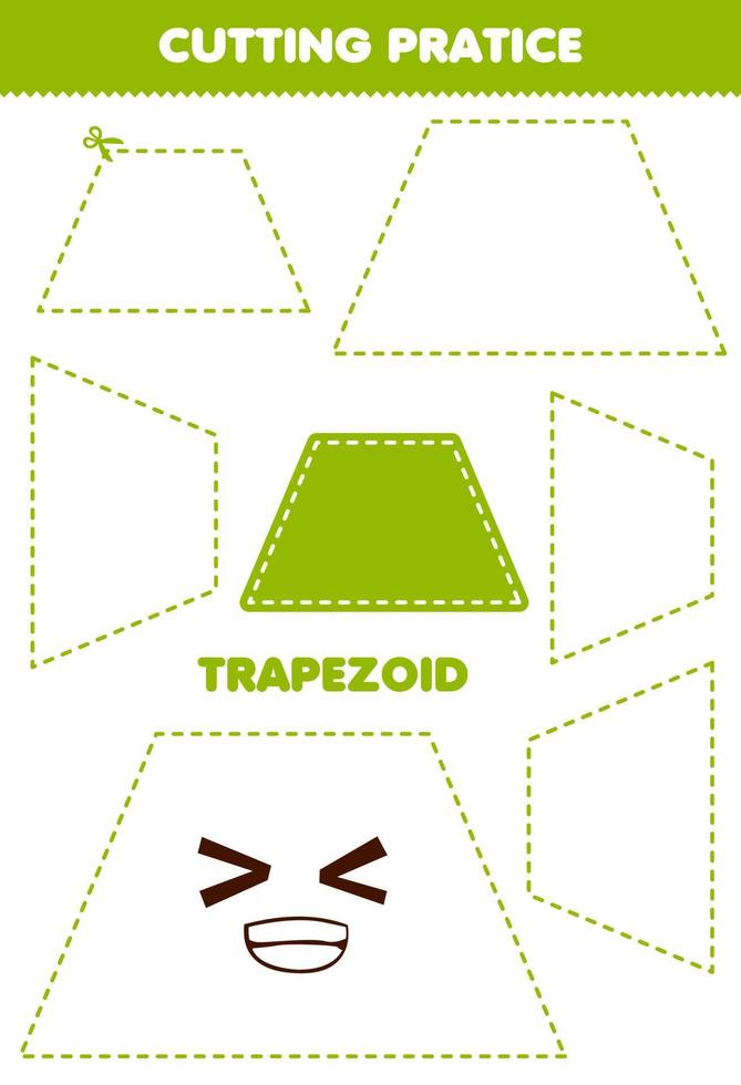 utbildning spel för barn skärande öva med geometrisk form trapezoid tryckbar kalkylblad vektor
