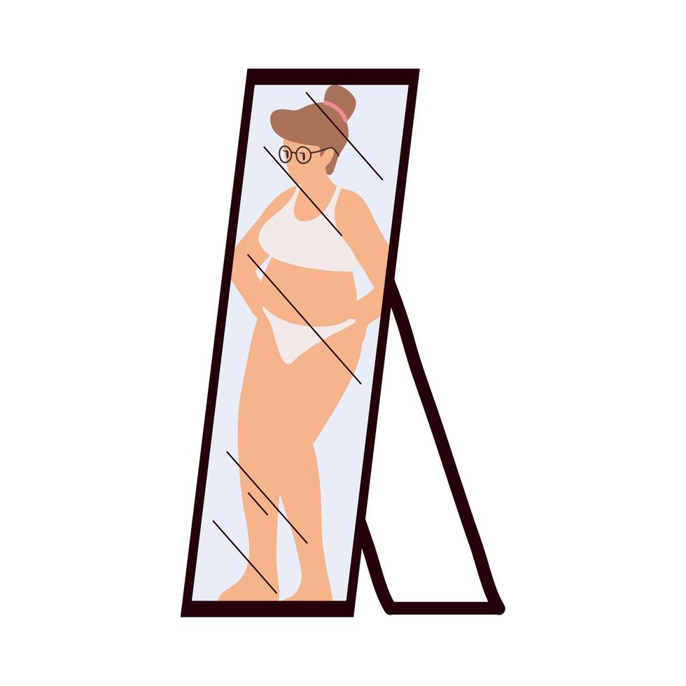 fett kvinna i en spegel vektor