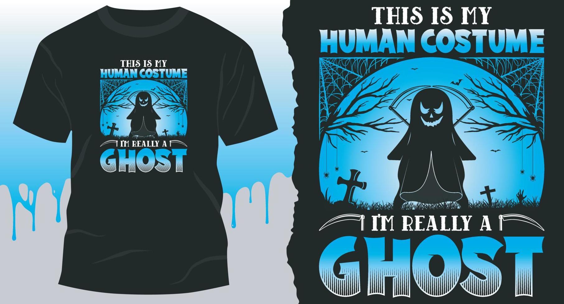 Dies ist mein menschliches Kostüm, ich bin wirklich ein Geist, bestes Halloween-Design für Geschenkkarten, Banner, Vektoren, T-Shirts, Poster, Druck usw vektor