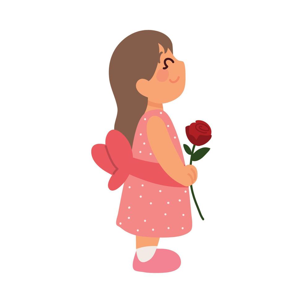 liten flicka med blomma vektor