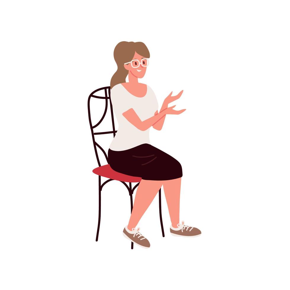 kvinna sitter på stol vektor
