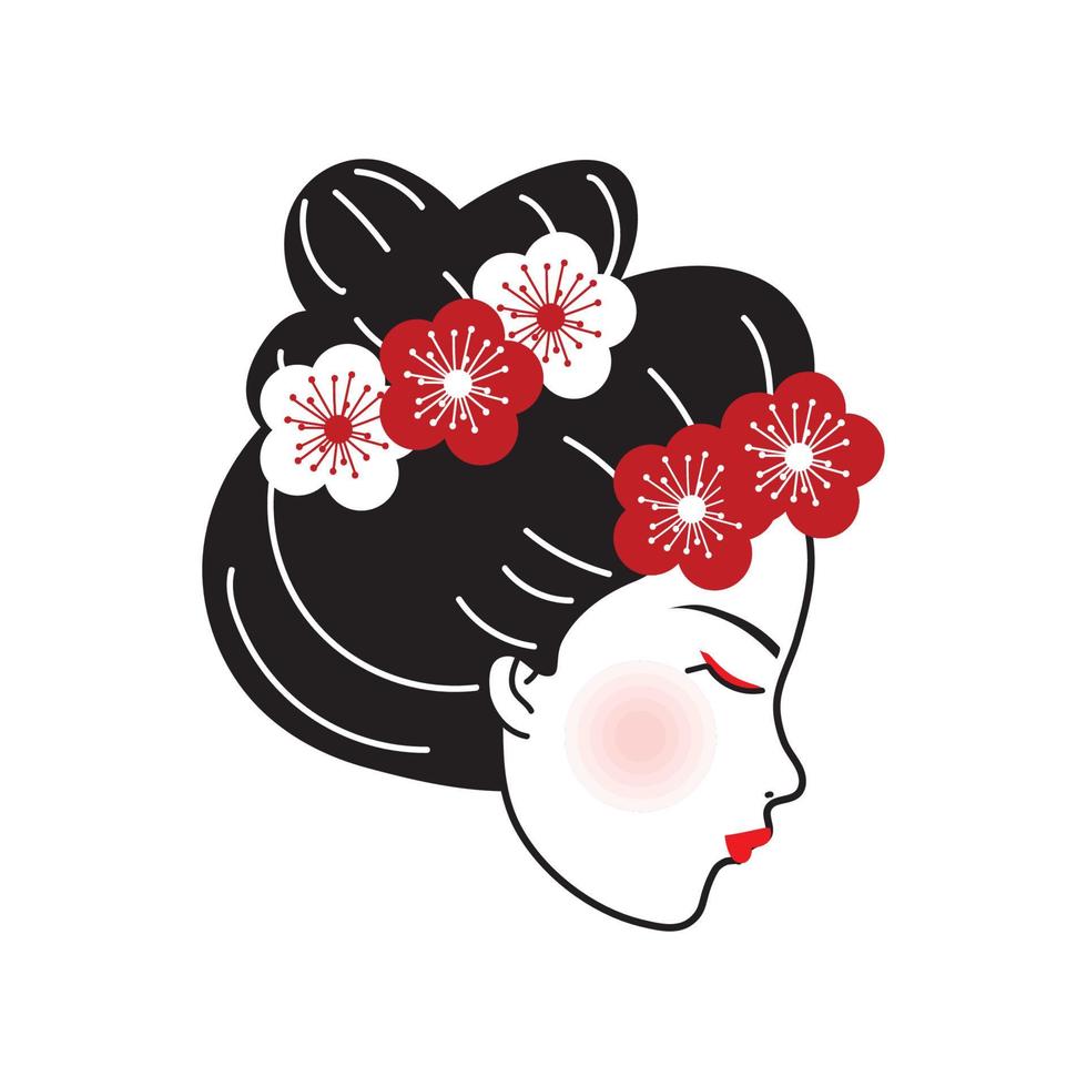 geisha med blommor i hår vektor