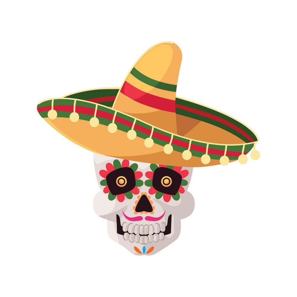 mexikanischer Totenkopf mit Hut vektor