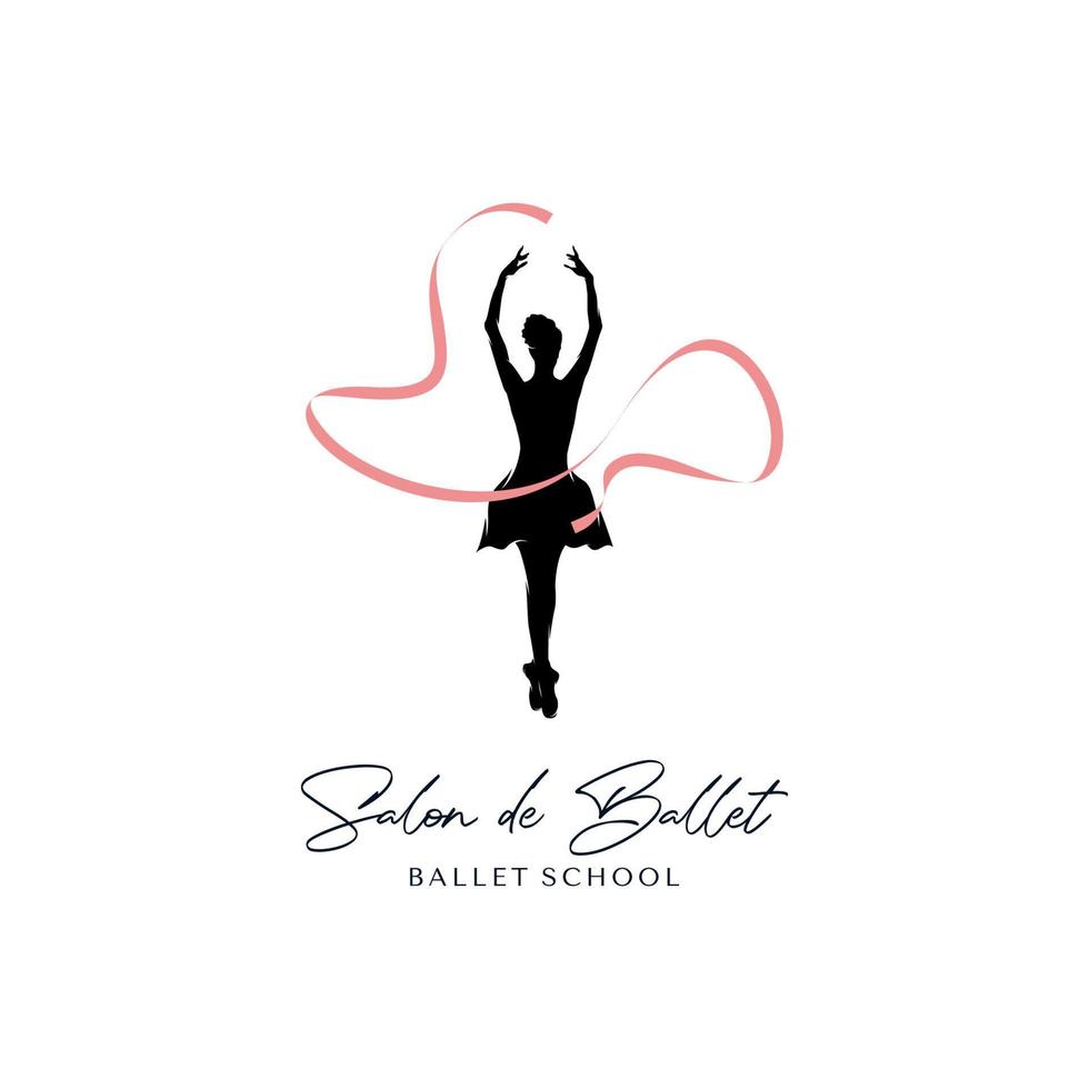 Balletttänzer-Silhouette mit Bändern und Röcken Logo-Design-Vorlage vektor