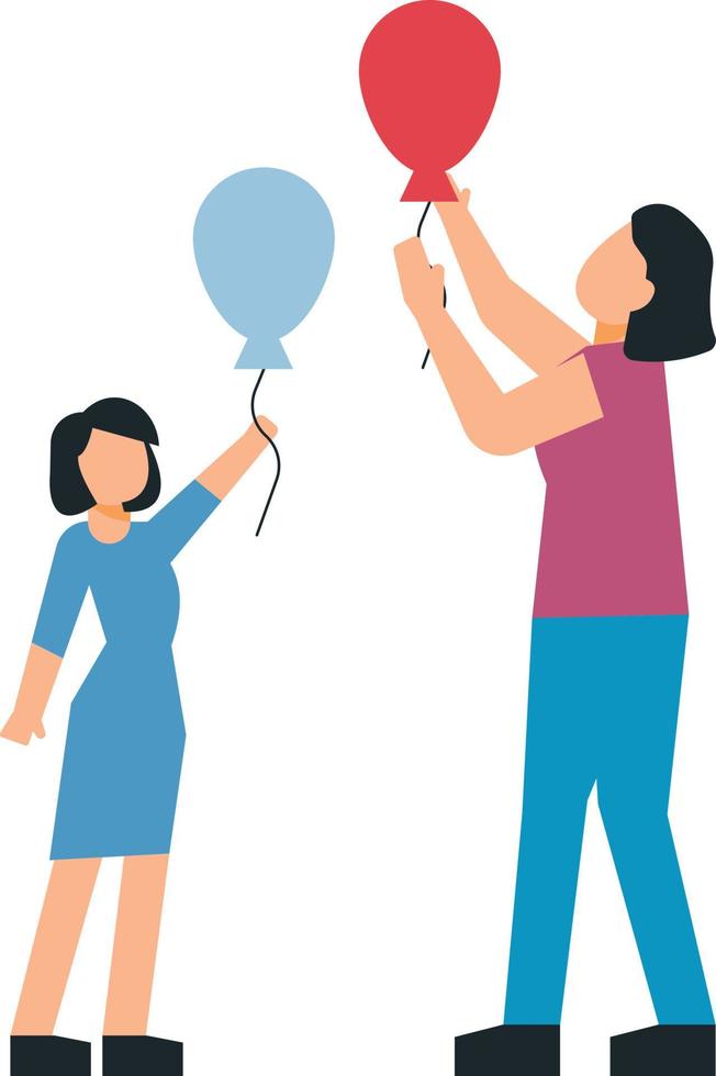 mor och dotter håll ballonger. vektor