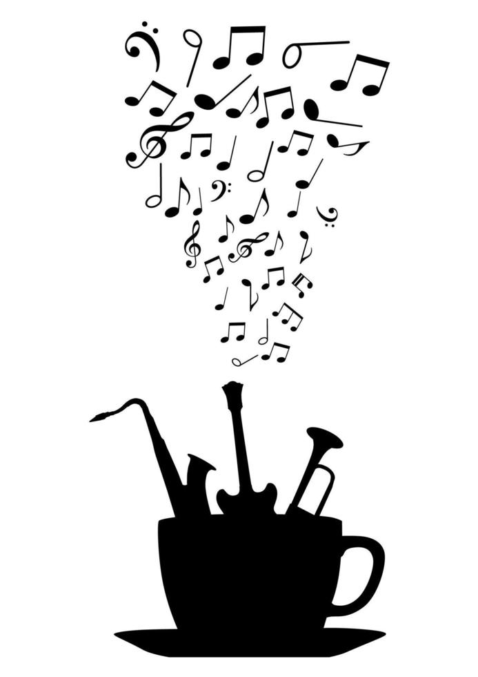 tasse tee oder kaffee mit musiknoten vektor