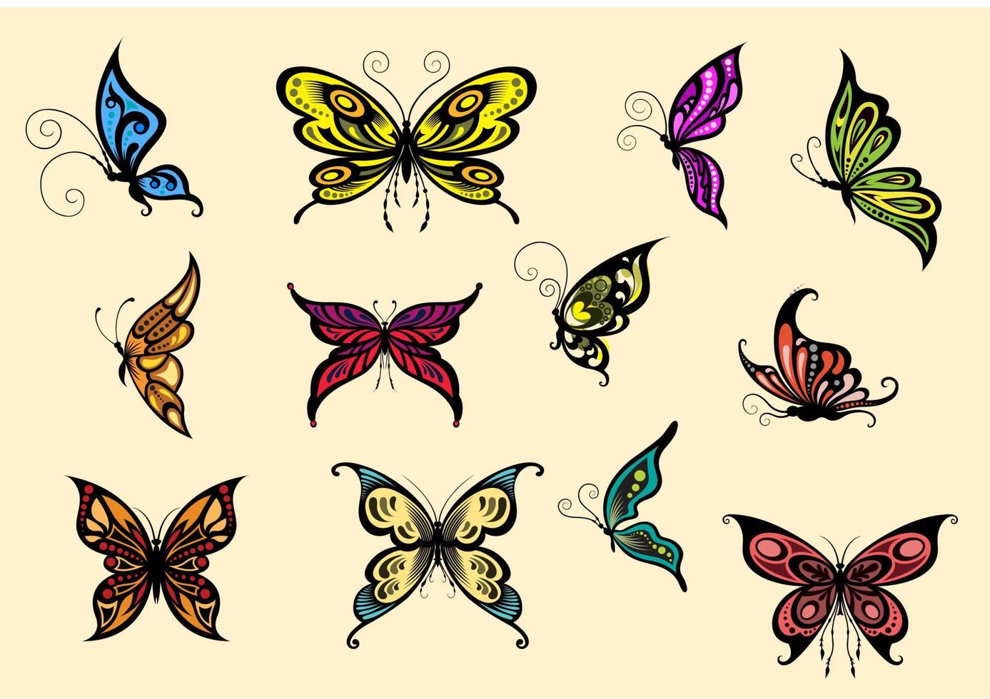 uppsättning av färgrik fjärilar vektor