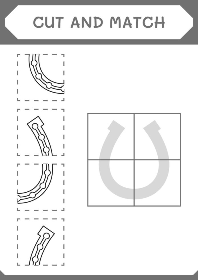 klippa och matcha delar av hästsko, spel för barn. vektor illustration, utskrivbart kalkylblad