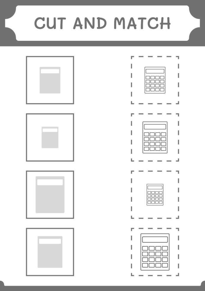 Teile des Taschenrechners ausschneiden und anpassen, Spiel für Kinder. Vektorillustration, druckbares Arbeitsblatt vektor