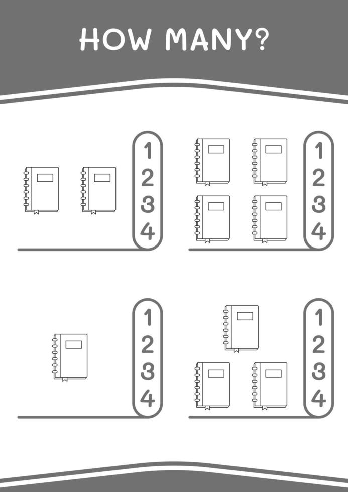 wie viele Notebooks, Spiel für Kinder. Vektorillustration, druckbares Arbeitsblatt vektor