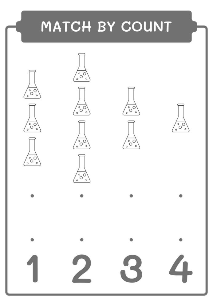 match efter antal kemiflaskor, spel för barn. vektor illustration, utskrivbart kalkylblad