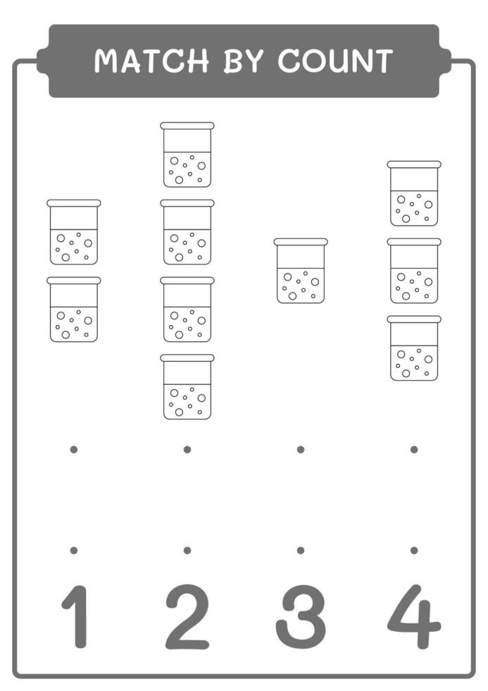 Übereinstimmung durch Zählung des Chemiekolbens, Spiel für Kinder. Vektorillustration, druckbares Arbeitsblatt vektor