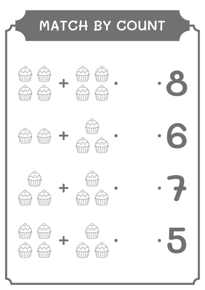 Spiel durch Zählung des Cupcakes, Spiel für Kinder. Vektorillustration, druckbares Arbeitsblatt vektor