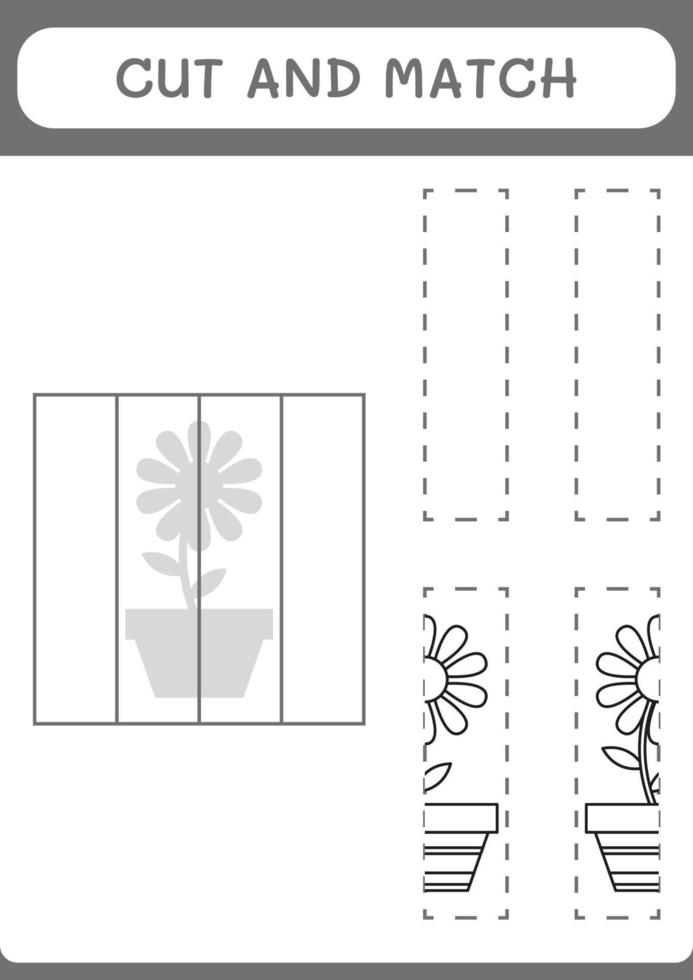 klippa och matcha delar av blomman, spel för barn. vektor illustration, utskrivbart kalkylblad