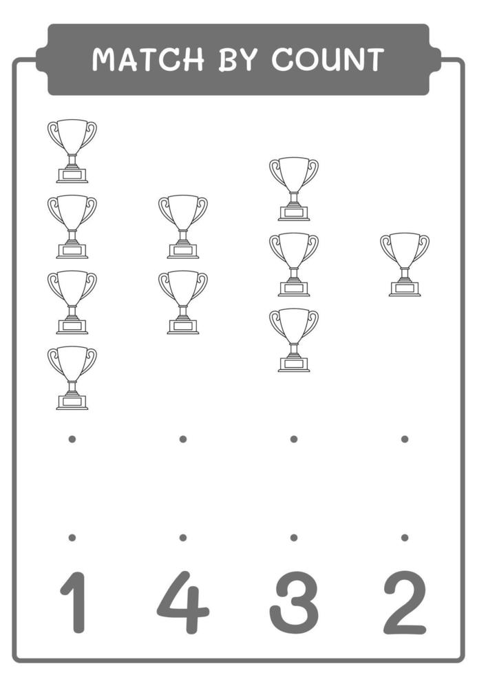 match efter antal troféer, spel för barn. vektor illustration, utskrivbart kalkylblad