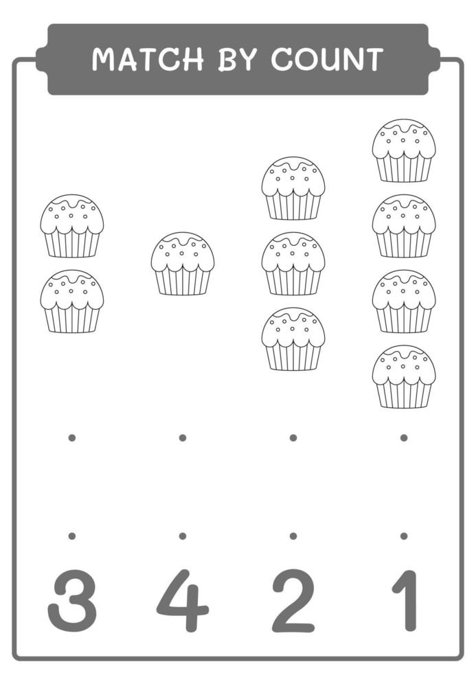 Spiel durch Zählung des Cupcakes, Spiel für Kinder. Vektorillustration, druckbares Arbeitsblatt vektor