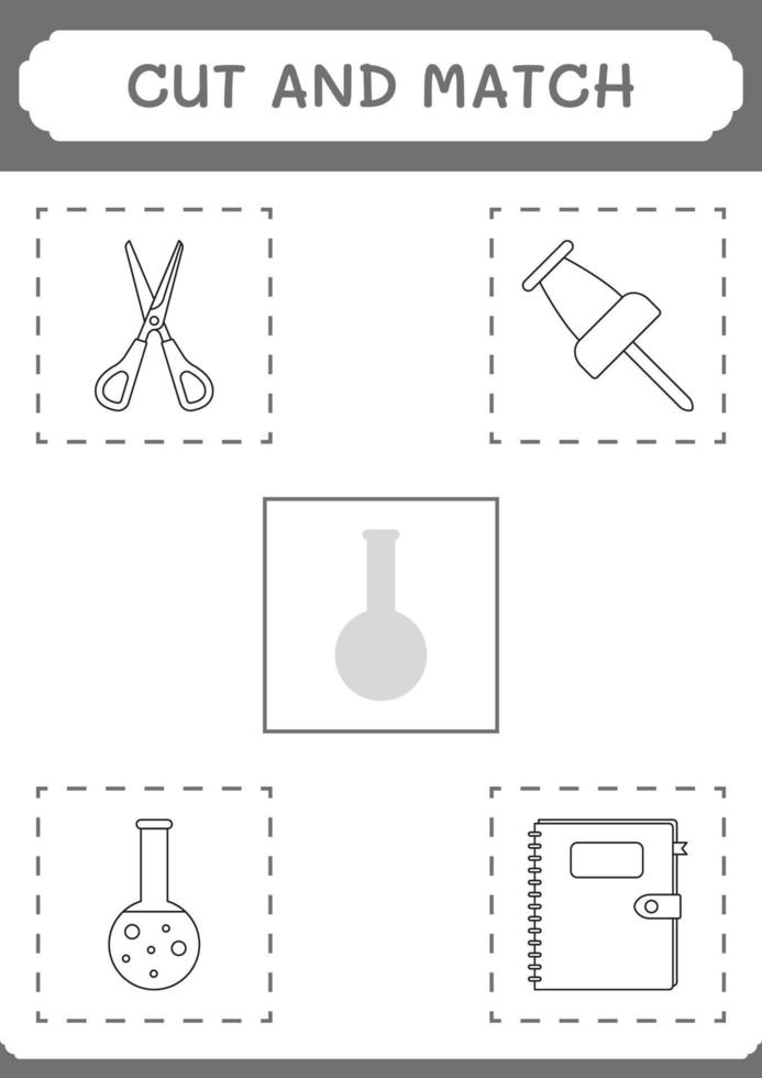 schneiden und passen teile von chemiekolben, spiel für kinder. Vektorillustration, druckbares Arbeitsblatt vektor