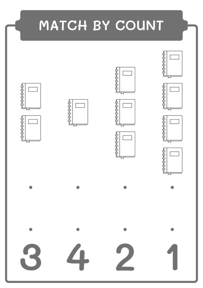 Spiel nach Zählung des Notizbuchs, Spiel für Kinder. Vektorillustration, druckbares Arbeitsblatt vektor