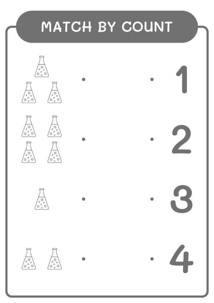 match efter antal kemiflaskor, spel för barn. vektor illustration, utskrivbart kalkylblad