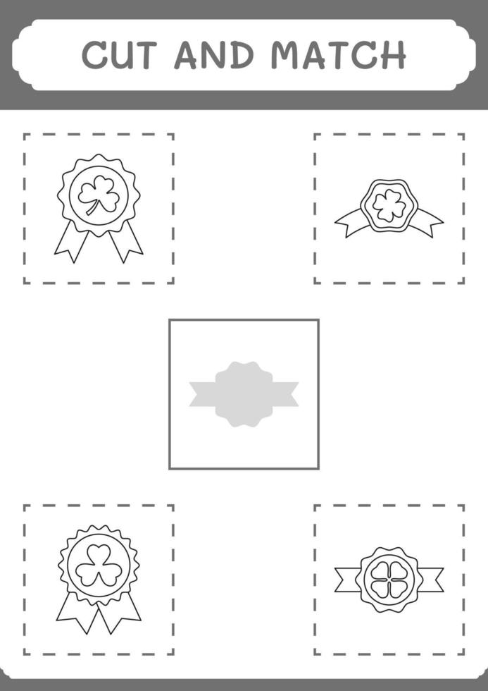 schneiden und passen teile von kleeabzeichen, spiel für kinder. Vektorillustration, druckbares Arbeitsblatt vektor