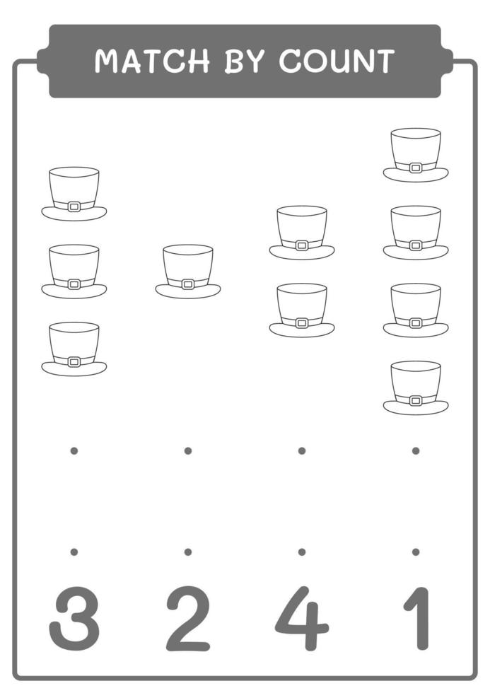 match efter antal st. patrick's day hatt, spel för barn. vektor illustration, utskrivbart kalkylblad