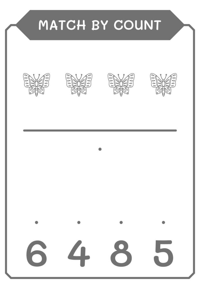 match efter antal fjärilar, spel för barn. vektor illustration, utskrivbart kalkylblad