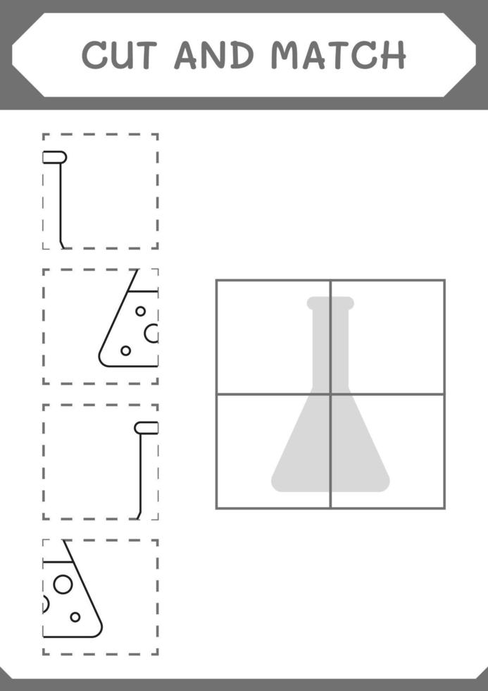 schneiden und passen teile von chemiekolben, spiel für kinder. Vektorillustration, druckbares Arbeitsblatt vektor