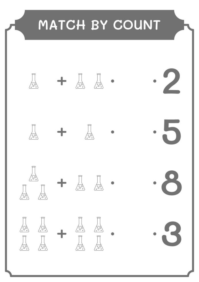 Übereinstimmung durch Zählung des Chemiekolbens, Spiel für Kinder. Vektorillustration, druckbares Arbeitsblatt vektor