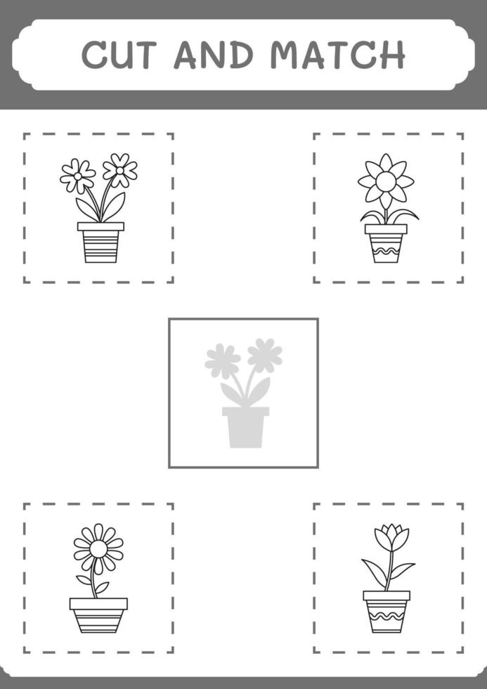Blumenteile schneiden und zusammenpassen, Spiel für Kinder. Vektorillustration, druckbares Arbeitsblatt vektor