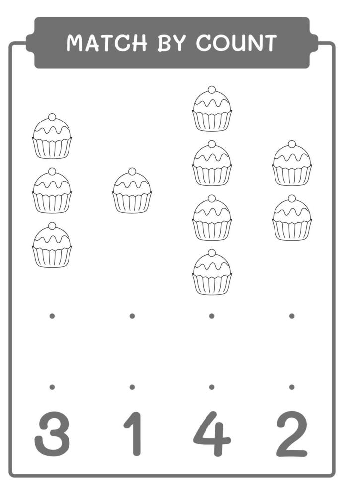 Spiel durch Zählung des Cupcakes, Spiel für Kinder. Vektorillustration, druckbares Arbeitsblatt vektor