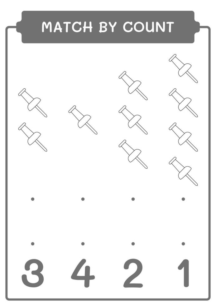Übereinstimmung durch Anzahl der Stecknadeln, Spiel für Kinder. Vektorillustration, druckbares Arbeitsblatt vektor