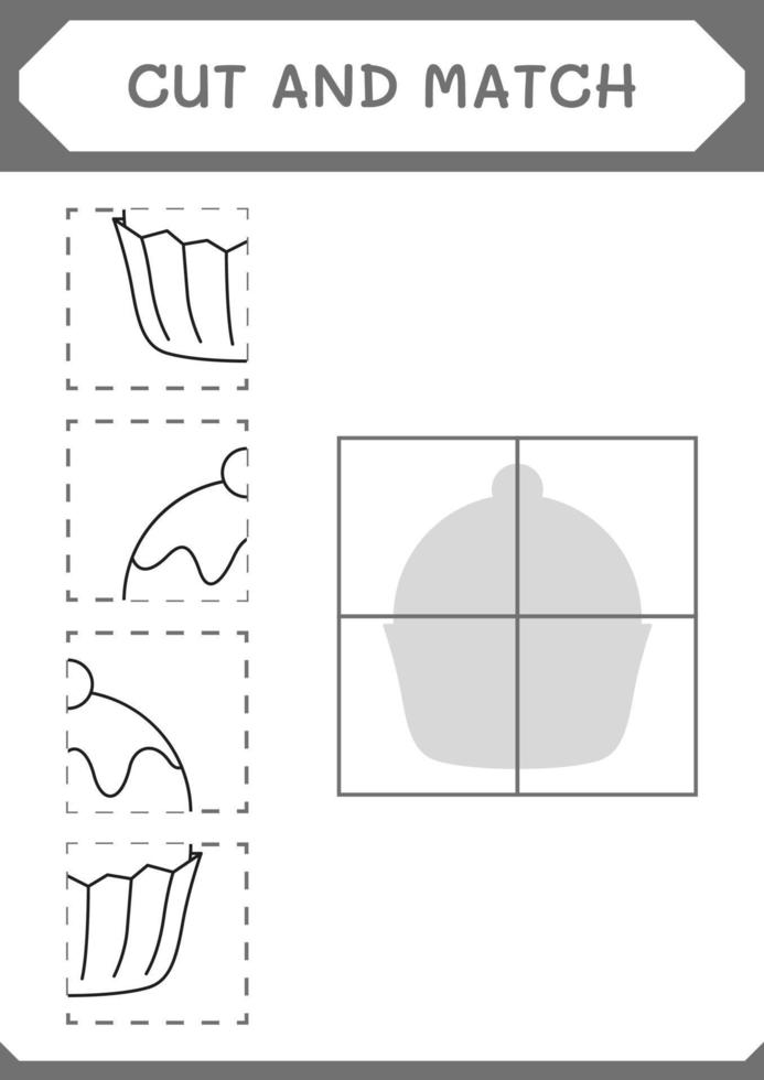 skära och matcha delar av cupcake, spel för barn. vektor illustration, utskrivbart kalkylblad