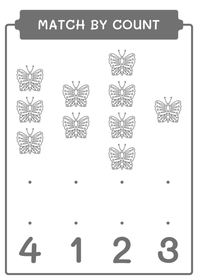 match efter antal fjärilar, spel för barn. vektor illustration, utskrivbart kalkylblad