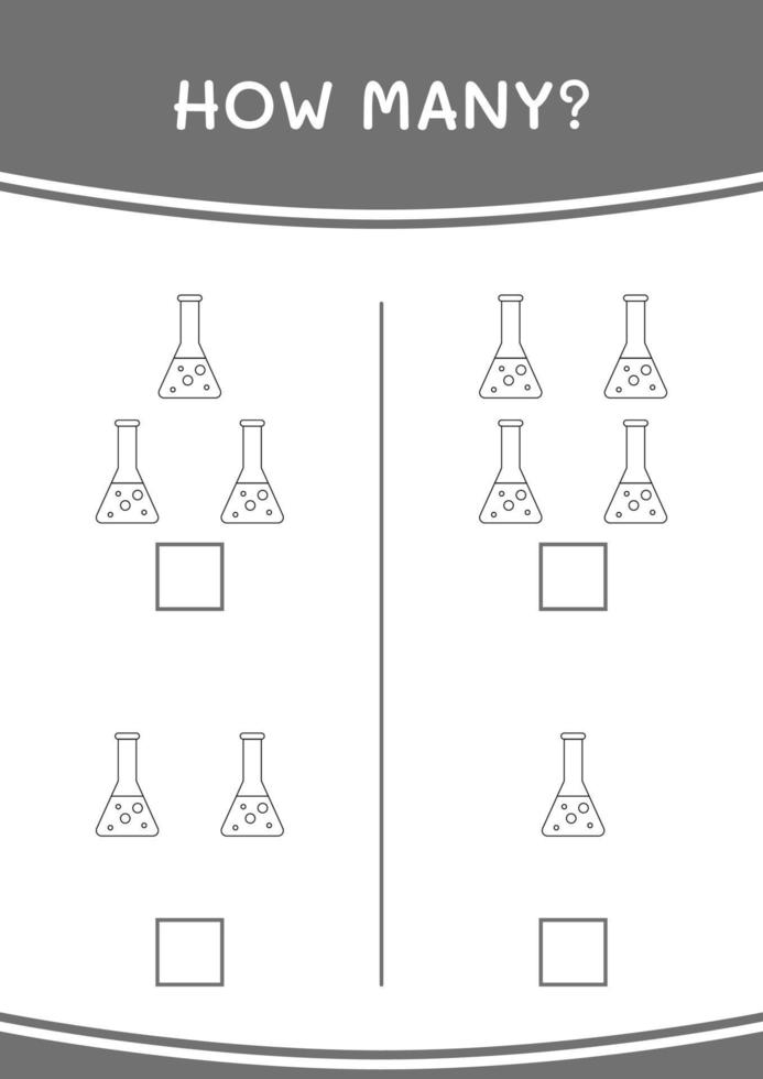 wie viele chemiekolben, spiel für kinder. Vektorillustration, druckbares Arbeitsblatt vektor