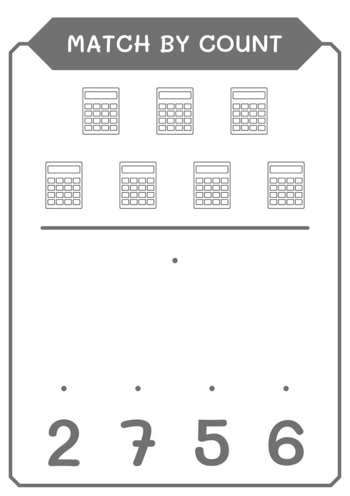 Spiel nach Zählung des Taschenrechners, Spiel für Kinder. Vektorillustration, druckbares Arbeitsblatt vektor