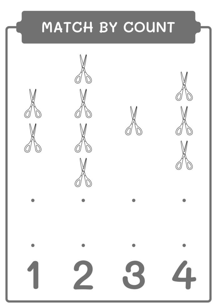 match efter antal saxar, spel för barn. vektor illustration, utskrivbart kalkylblad