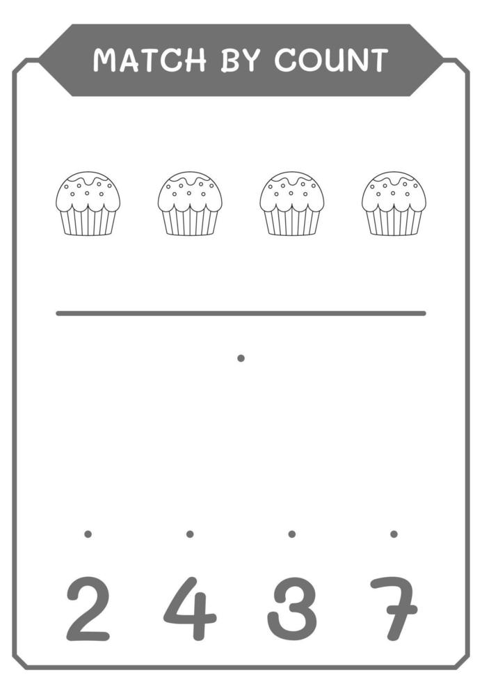 match efter antal cupcake, spel för barn. vektor illustration, utskrivbart kalkylblad