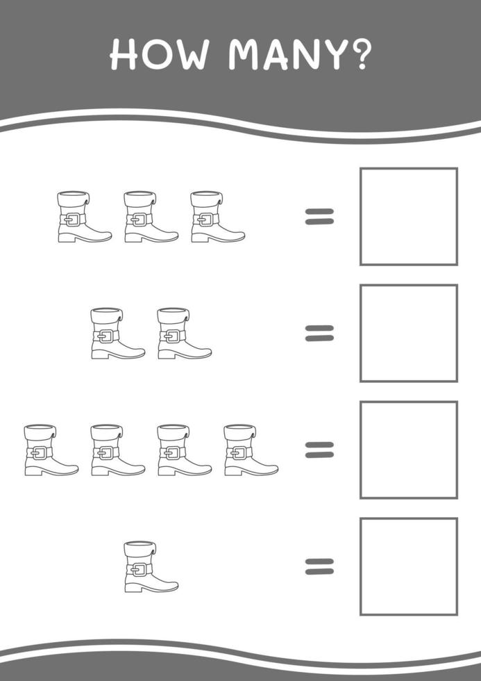 hur många av leprechaun boot, spel för barn. vektor illustration, utskrivbart kalkylblad