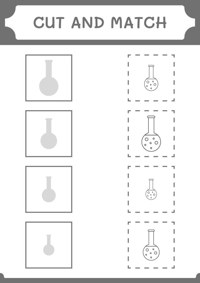 schneiden und passen teile von chemiekolben, spiel für kinder. Vektorillustration, druckbares Arbeitsblatt vektor