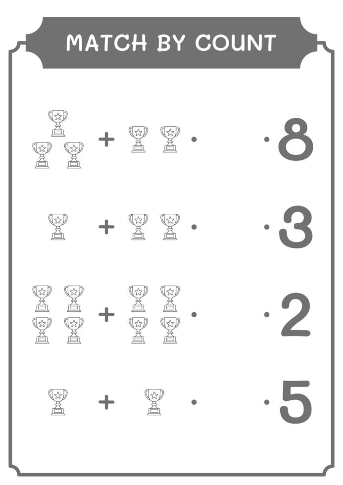 match efter antal troféer, spel för barn. vektor illustration, utskrivbart kalkylblad