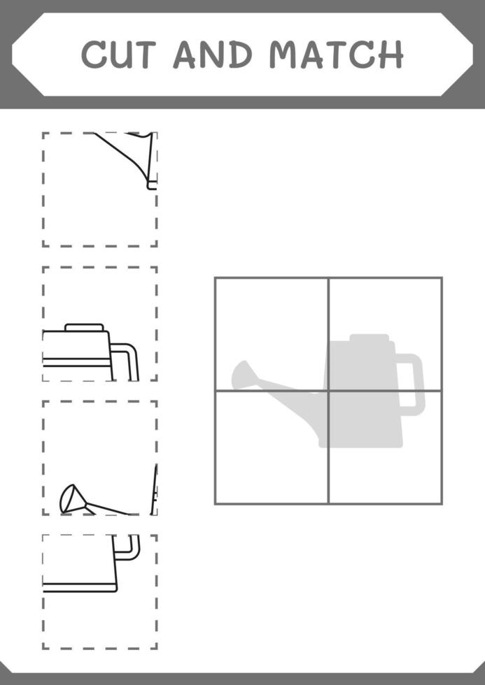 Teile der Gießkanne ausschneiden und zusammenpassen, Spiel für Kinder. Vektorillustration, druckbares Arbeitsblatt vektor