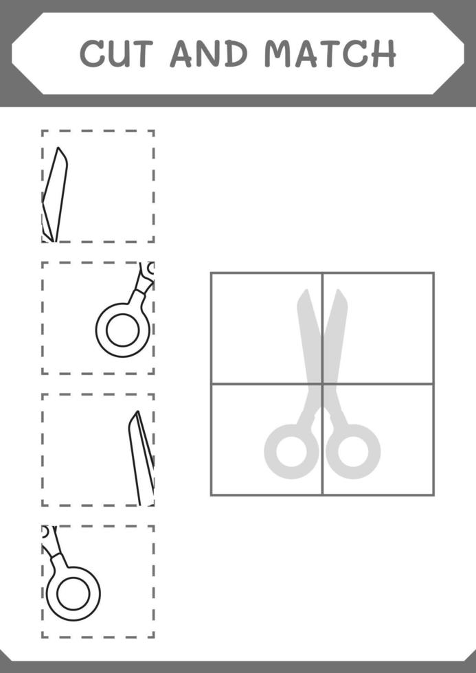 Teile der Schere schneiden und zusammenpassen, Spiel für Kinder. Vektorillustration, druckbares Arbeitsblatt vektor